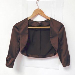 VTG Y2K Le Chateau Brown Shiny Bolero Jacket XS Office Siren Corporate Goth